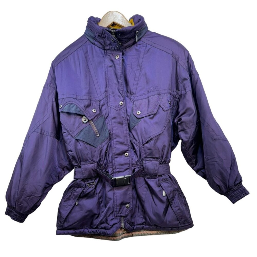 Vintage Nevica Authentic Womens Ski Jacket Size 10 Purple Nylon Belted Design